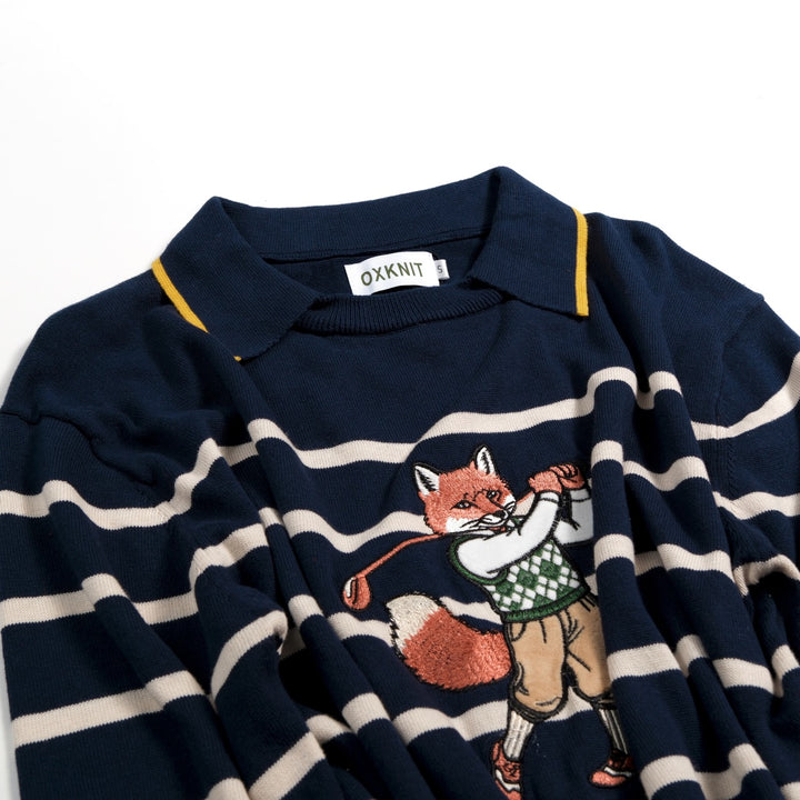 Herre Mørkeblå Lekende Rev Golf Brodert Polo Strikkegenser