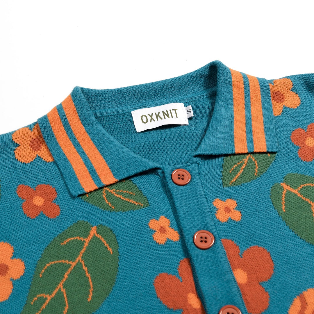 Men's Teal Vintage Tiger Jacquard Knit Cardigan - Designed by Carrie Cantwell