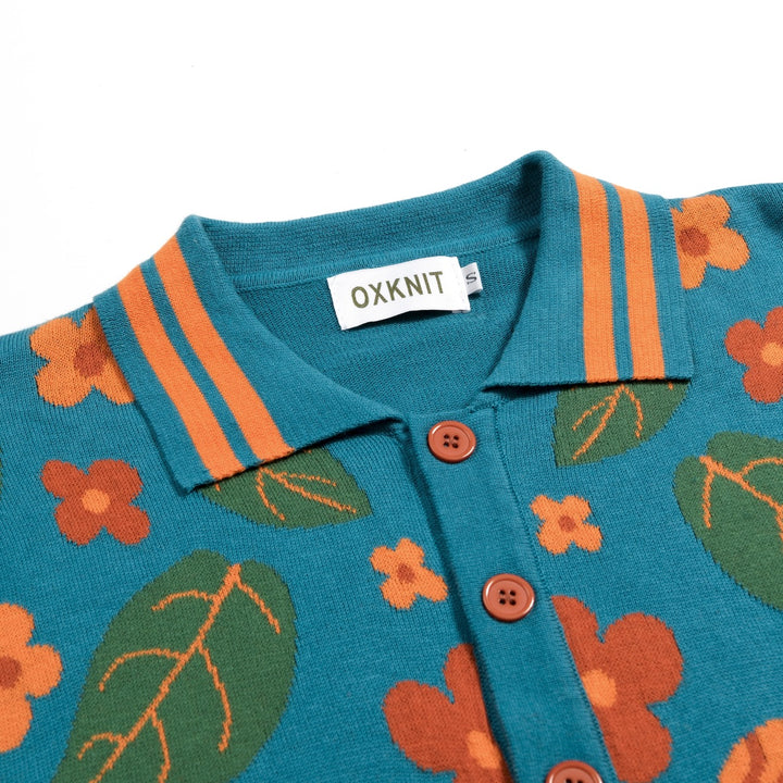 Men's Teal Vintage Tiger Jacquard Knit Cardigan - Designed by Carrie Cantwell