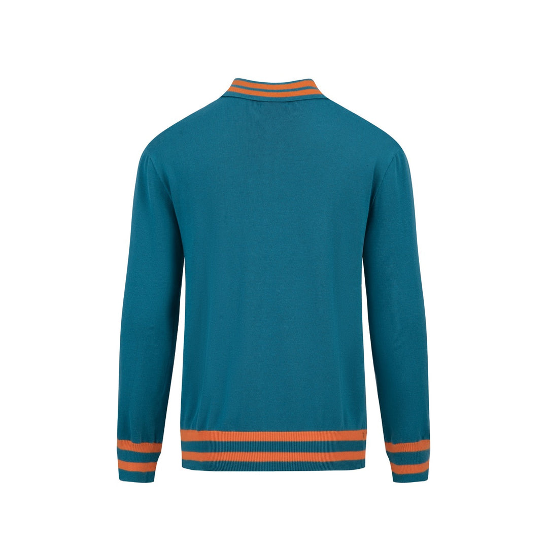 Men's Teal Vintage Tiger Jacquard Knit Cardigan - Designed by Carrie Cantwell