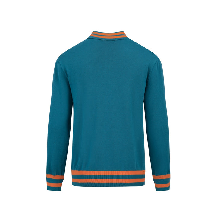 Men's Teal Vintage Tiger Jacquard Knit Cardigan - Designed by Carrie Cantwell