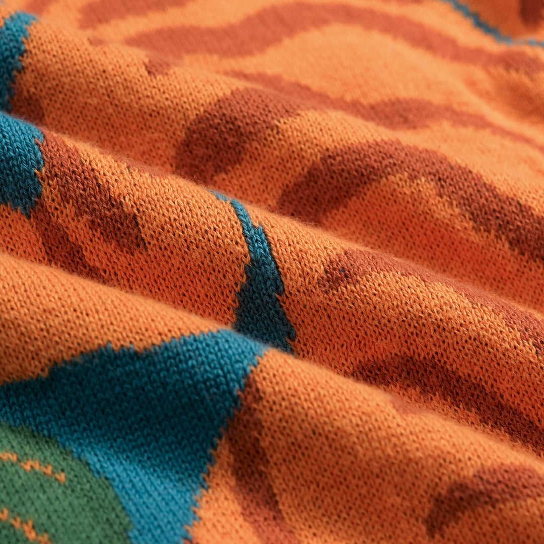 Men's Teal Vintage Tiger Jacquard Knit Cardigan - Designed by Carrie Cantwell