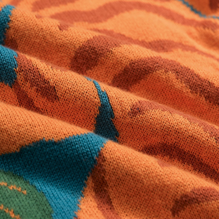 Men's Teal Vintage Tiger Jacquard Knit Cardigan - Designed by Carrie Cantwell