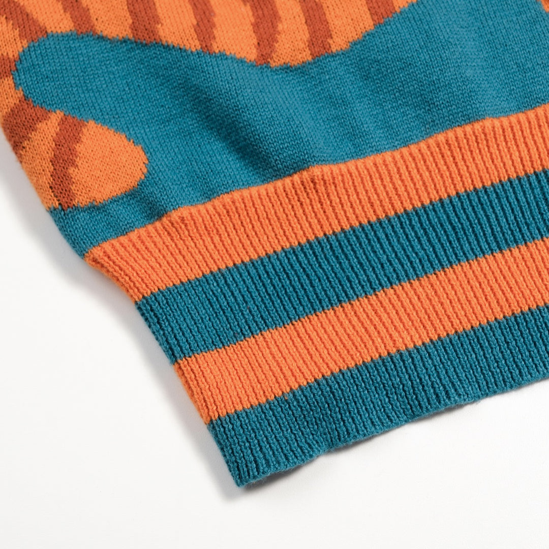 Men's Teal Vintage Tiger Jacquard Knit Cardigan - Designed by Carrie Cantwell
