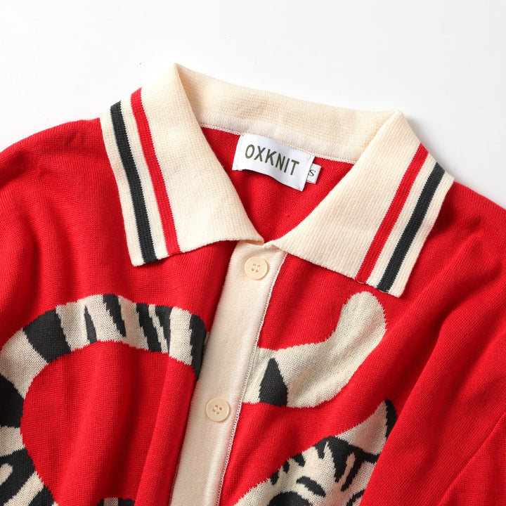 Cárdigan de punto jacquard retro con tigre para hombre - Diseñado por Jess Miller