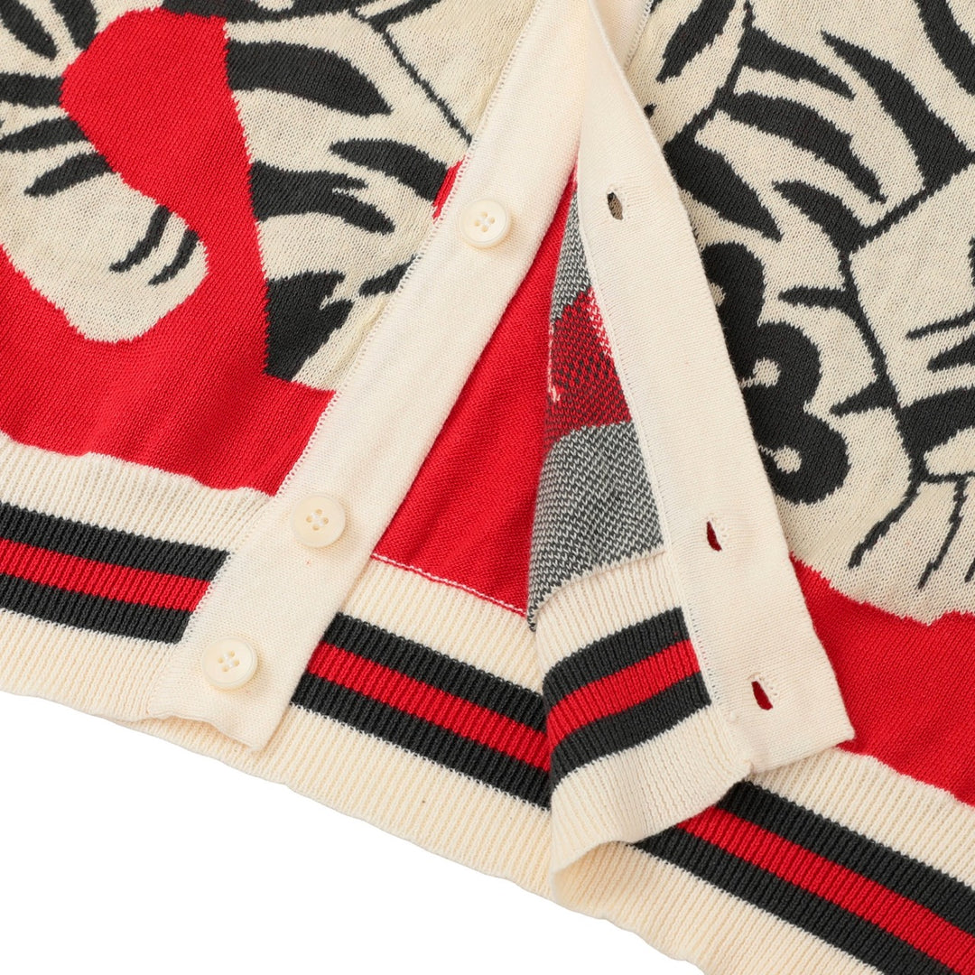 Cárdigan de punto jacquard retro con tigre para hombre - Diseñado por Jess Miller