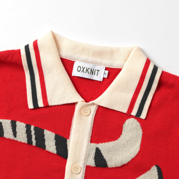 Cárdigan de punto jacquard retro con tigre para hombre - Diseñado por Jess Miller