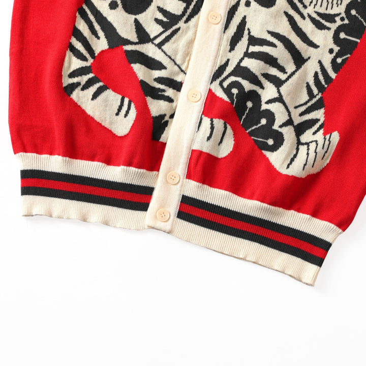 Cárdigan de punto jacquard retro con tigre para hombre - Diseñado por Jess Miller