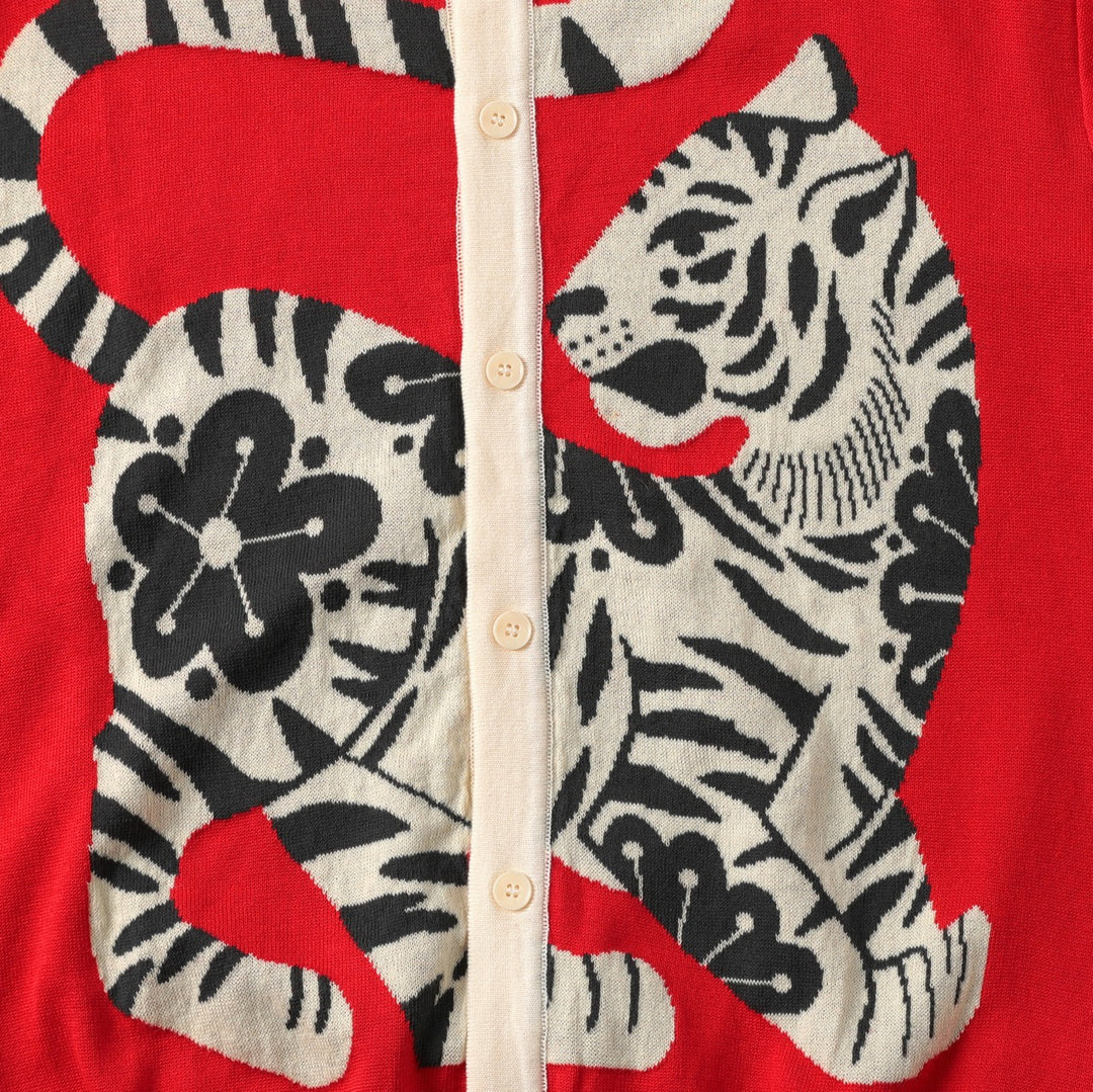 Cárdigan de punto jacquard retro con tigre para hombre - Diseñado por Jess Miller
