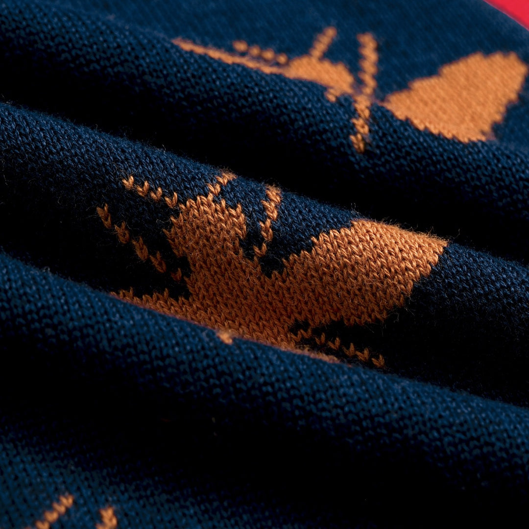 Women's Navy Blue 70s Bee Jacquard V-Neck Knit Cardigan