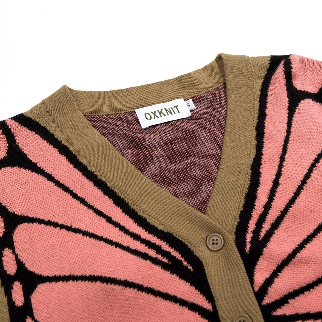 Women's Khaki 70s Butterfly Wing V-Neck Knit Cardigan