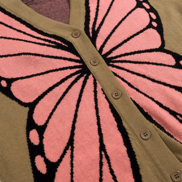 Women's Khaki 70s Butterfly Wing V-Neck Knit Cardigan