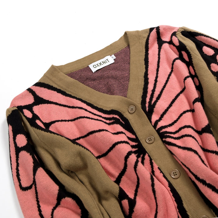 Women's Khaki 70s Butterfly Wing V-Neck Knit Cardigan