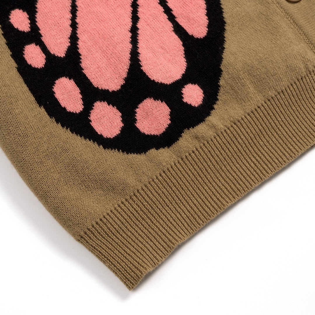 Women's Khaki 70s Butterfly Wing V-Neck Knit Cardigan