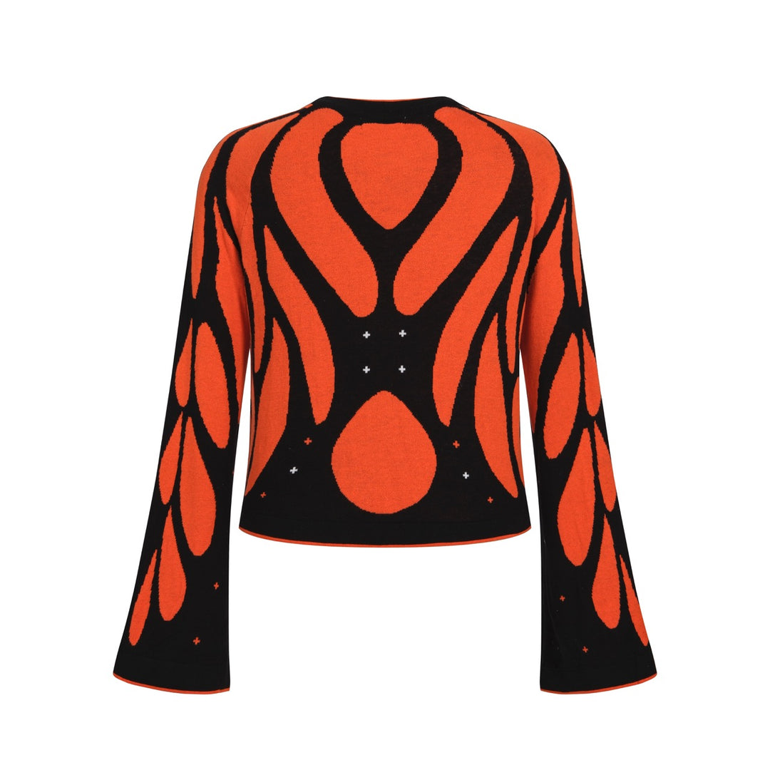 Women's 70s Mod Art Knit Cardigan - Cropped Length