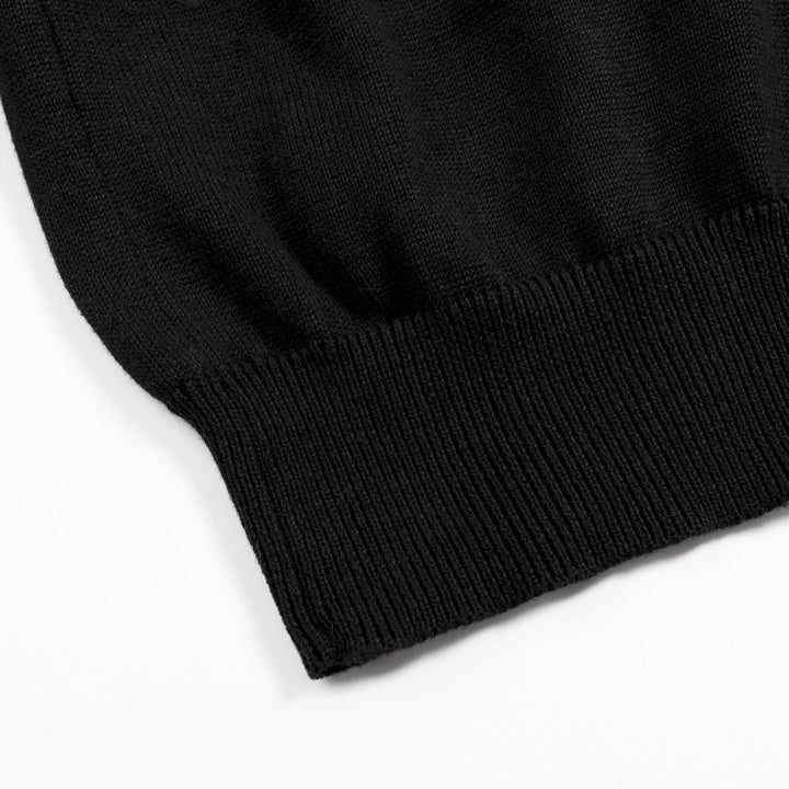 Dame Sort 70'er Blomstret Broderet Puffærme V-hals Strik