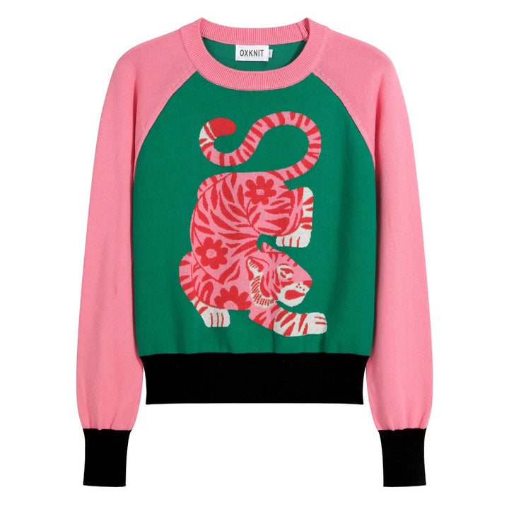 Camisola Retro Feminina com Gráfico de Tigre - Design de Jess Miller