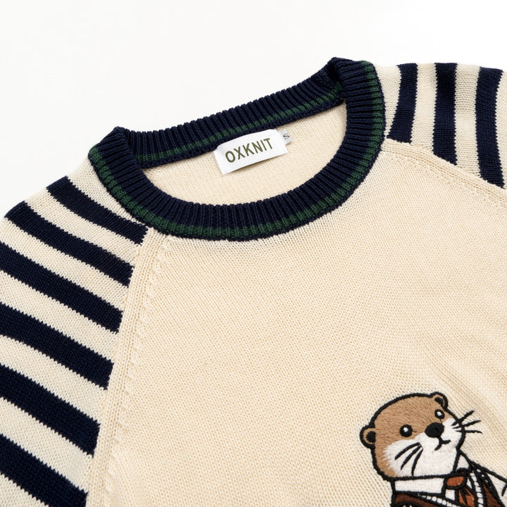 Women's Vintage Nautical Stripe Otter Embroidered Knit