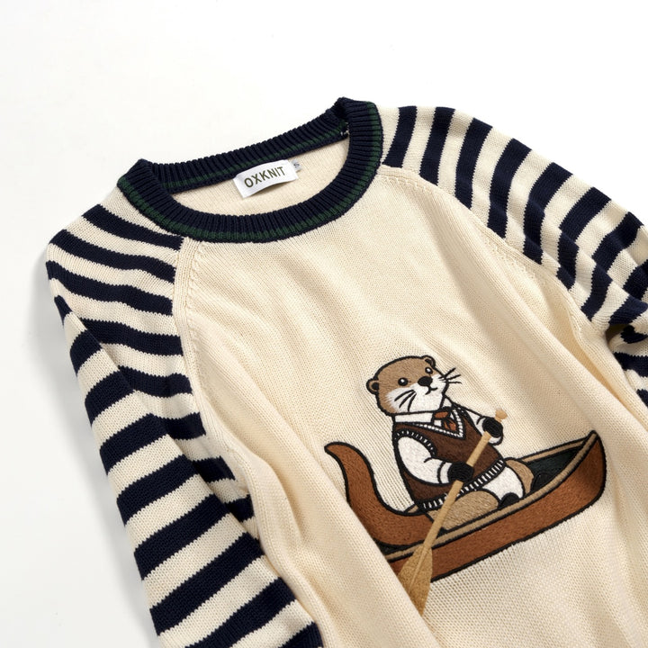Women's Vintage Nautical Stripe Otter Embroidered Knit