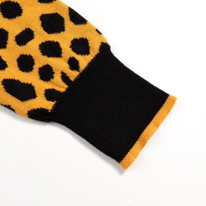 Herre Sort 70-talls Cheetah Jacquard Polo Strikkegenser