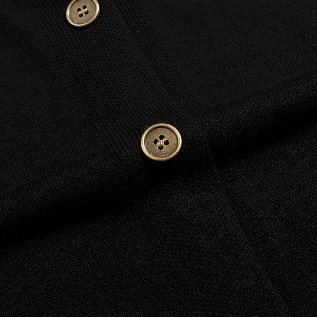 Women's Black Vintage Minimalist Turtleneck Puff Sleeve Knit Cardigan