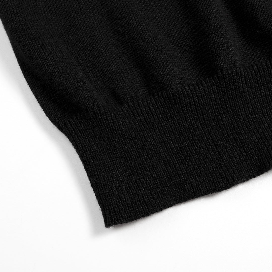 Women's Black Vintage Minimalist Turtleneck Puff Sleeve Knit Cardigan