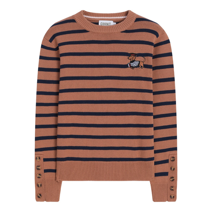 Women's Khaki Vintage Collegiate Dog Embroidered Knit