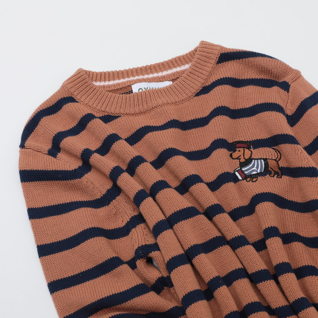 Women's Khaki Vintage Collegiate Dog Embroidered Knit