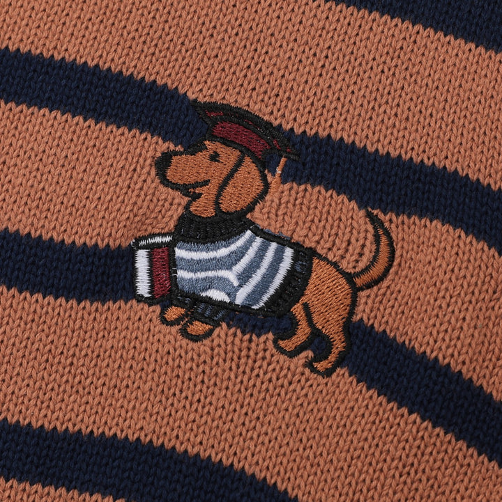 Women's Khaki Vintage Collegiate Dog Embroidered Knit