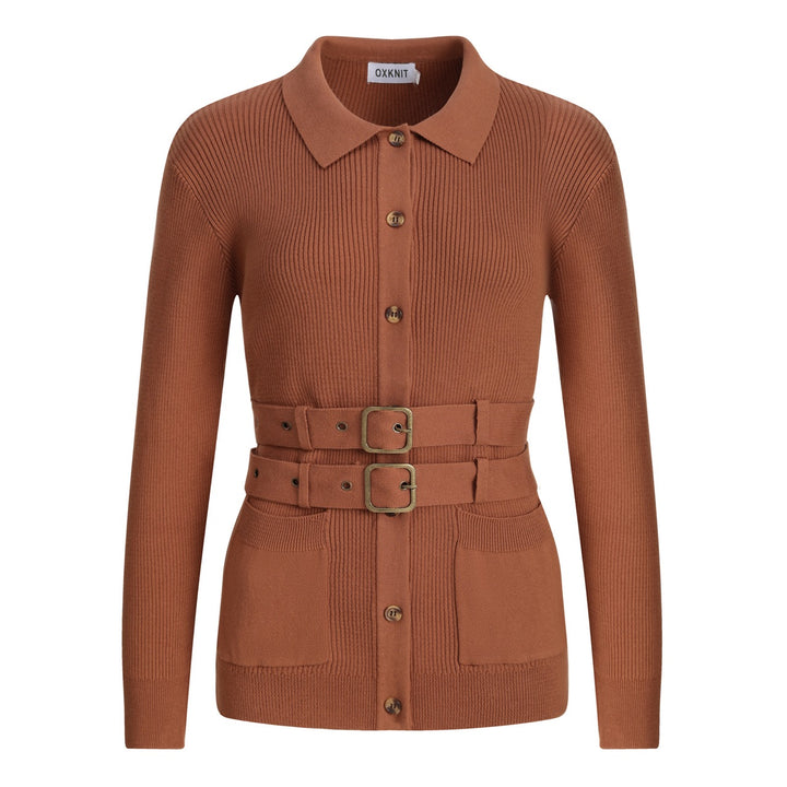 Women's Brown Minimalist Vintage Tie Knit Cardigan