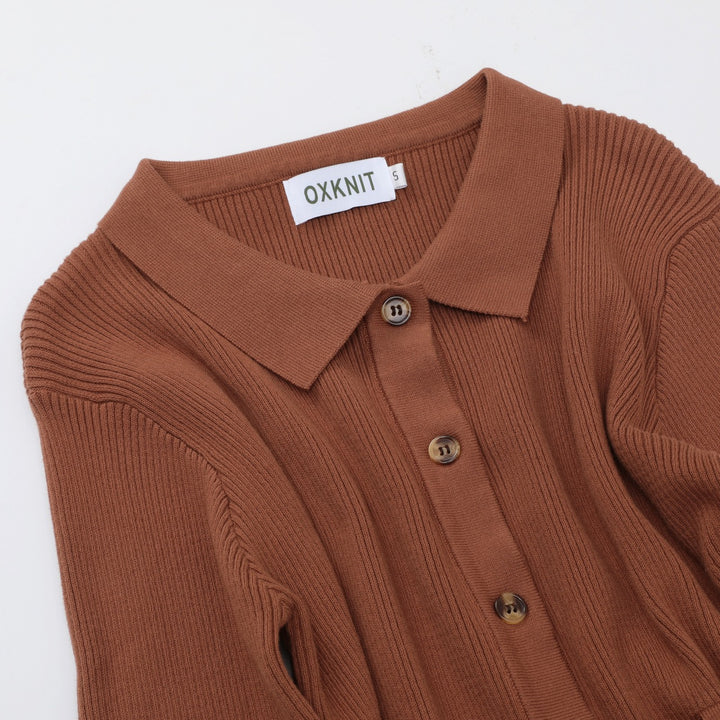 Women's Brown Minimalist Vintage Tie Knit Cardigan