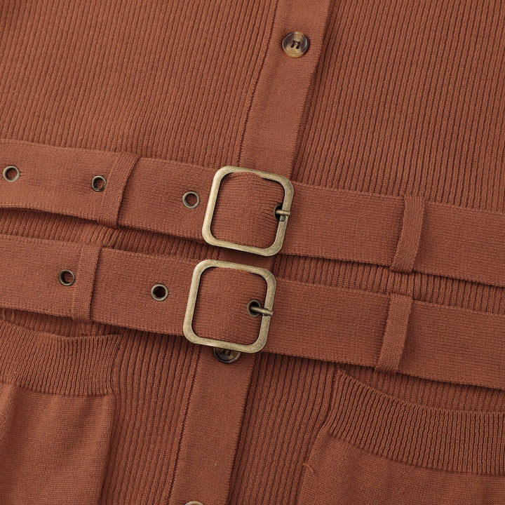 Women's Brown Minimalist Vintage Tie Knit Cardigan