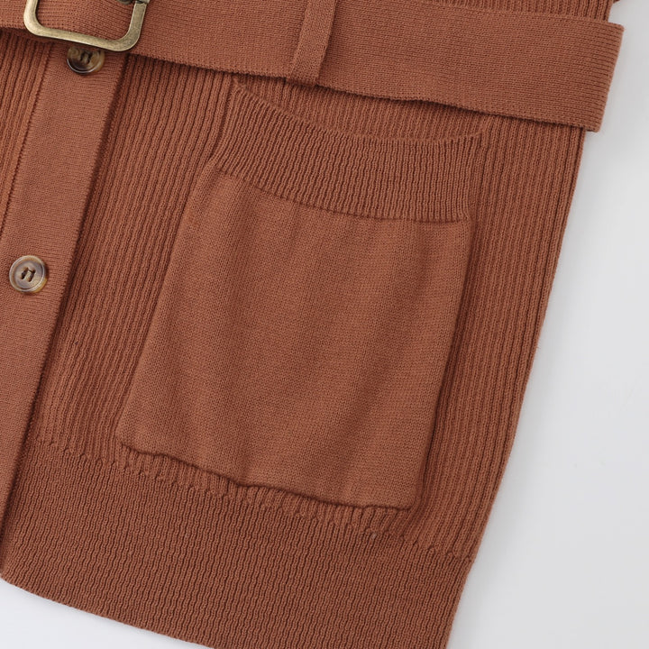 Women's Brown Minimalist Vintage Tie Knit Cardigan