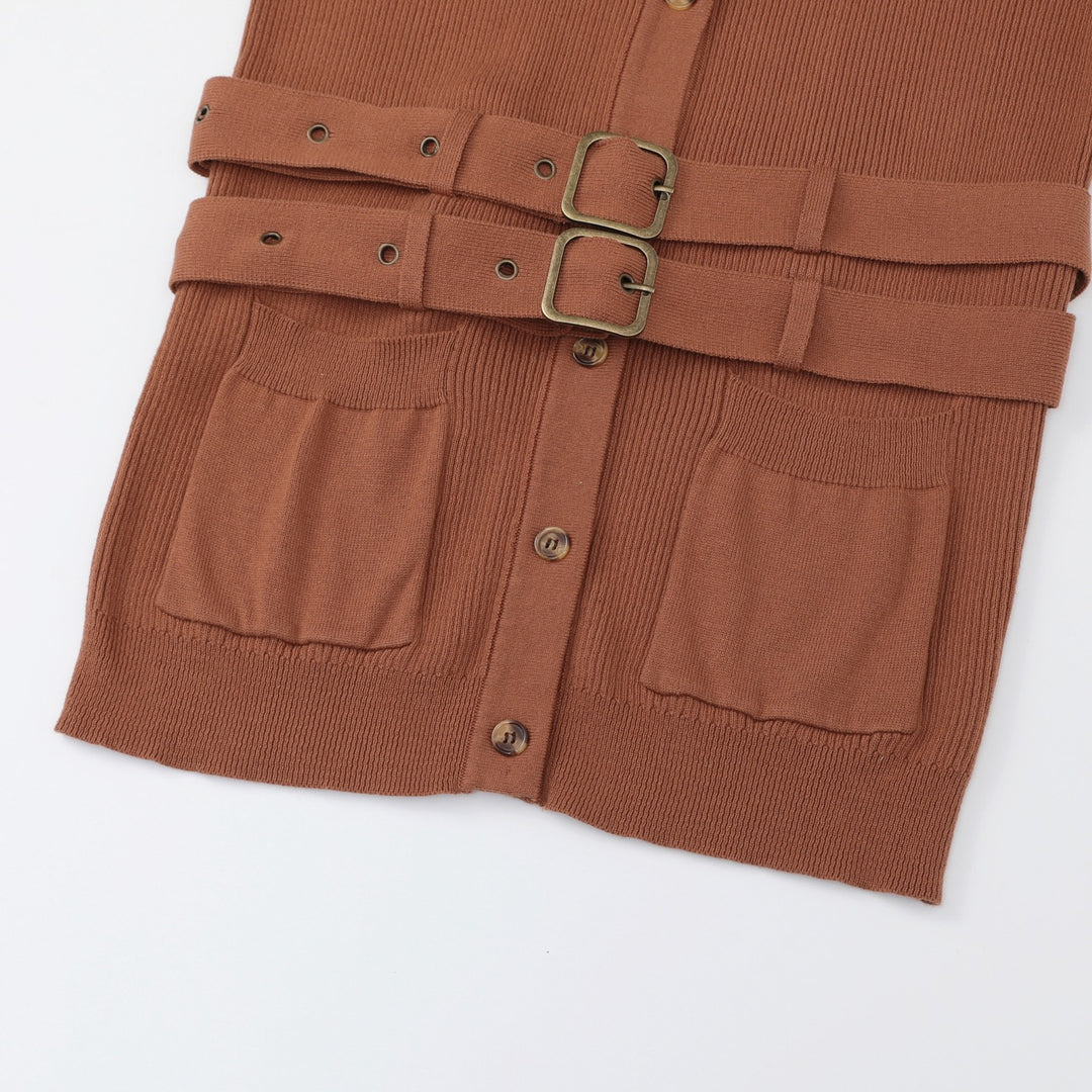 Women's Brown Minimalist Vintage Tie Knit Cardigan