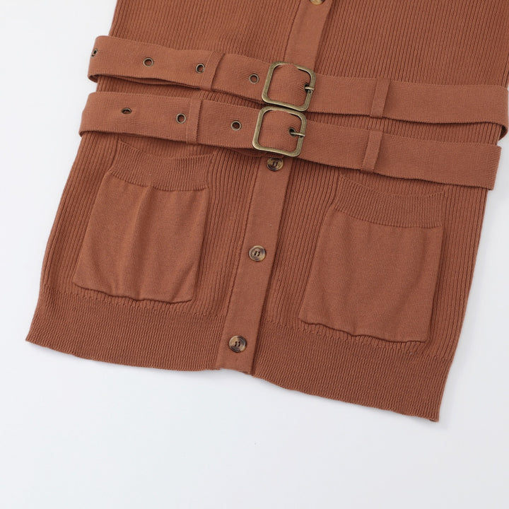 Women's Brown Minimalist Vintage Tie Knit Cardigan