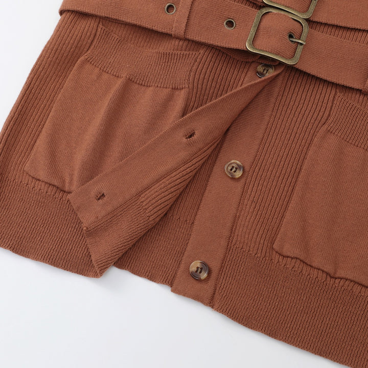 Women's Brown Minimalist Vintage Tie Knit Cardigan