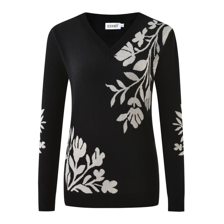 Women's Vintage Black Floral Classic Art Jacquard Knitwear