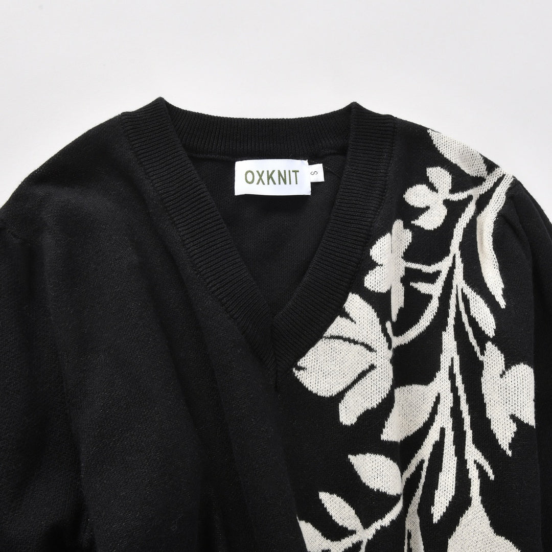 Women's Vintage Black Floral Classic Art Jacquard Knitwear