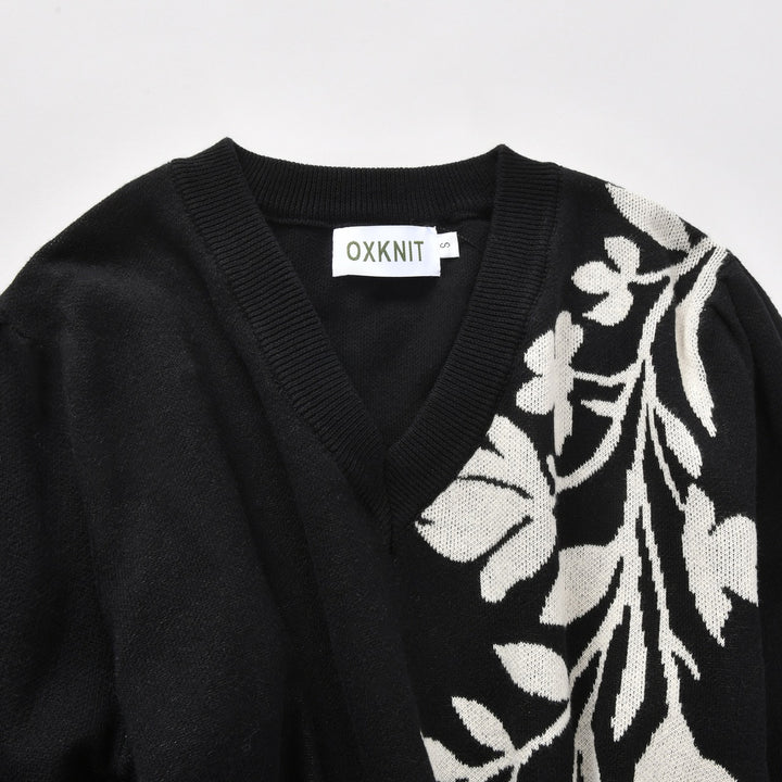 Women's Vintage Black Floral Classic Art Jacquard Knitwear