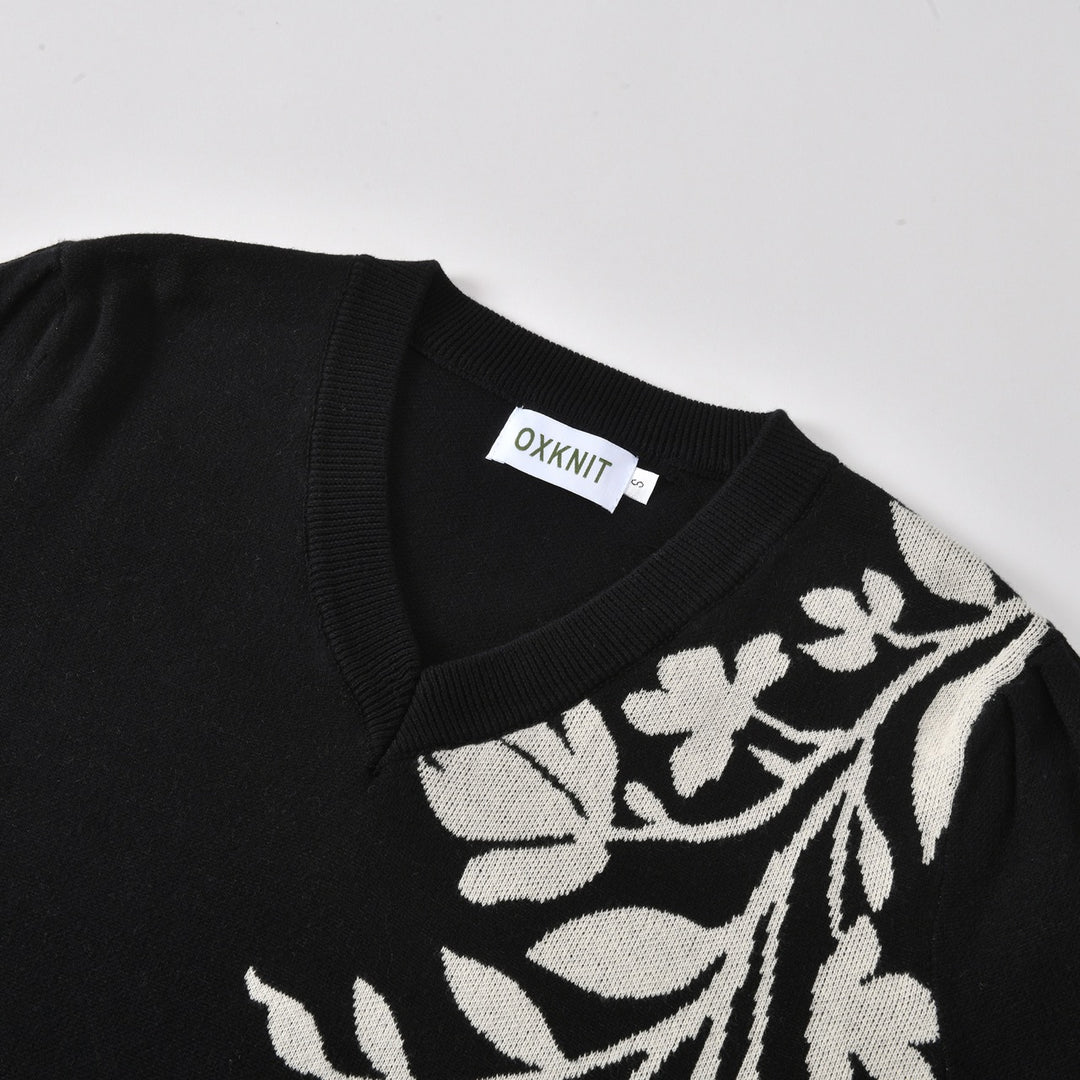Women's Vintage Black Floral Classic Art Jacquard Knitwear