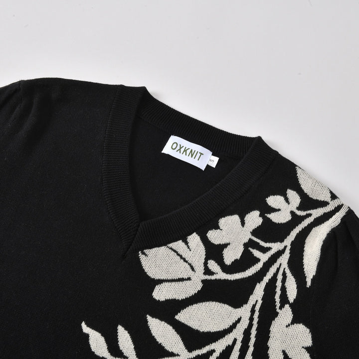 Women's Vintage Black Floral Classic Art Jacquard Knitwear