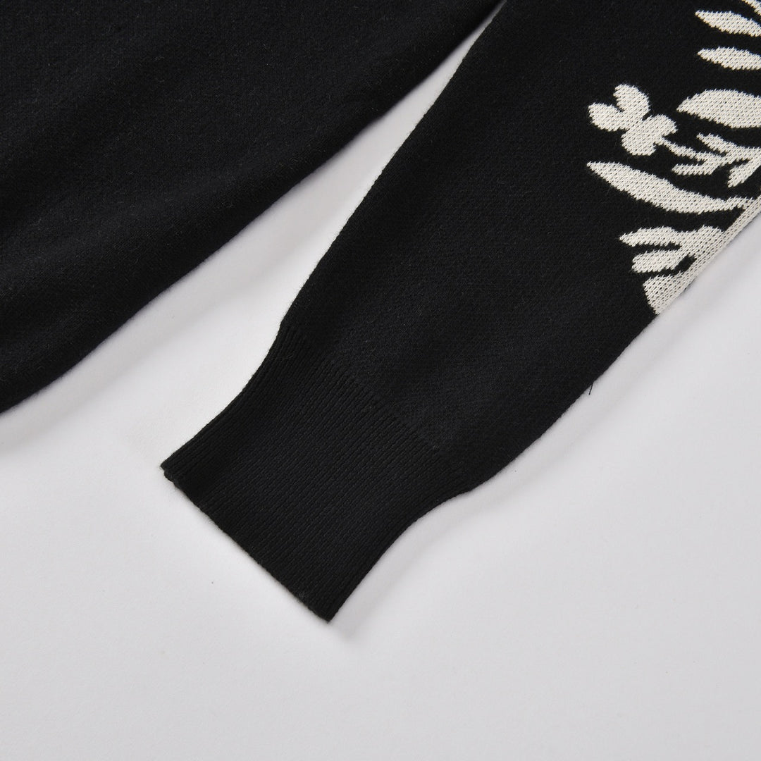 Women's Vintage Black Floral Classic Art Jacquard Knitwear