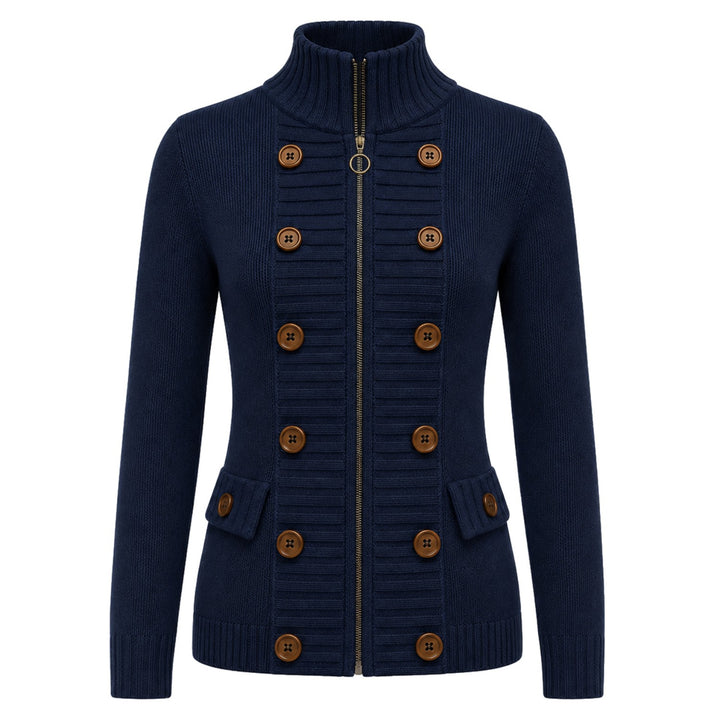 Jersey de punto jacquard vintage para mujer con botones artísticos