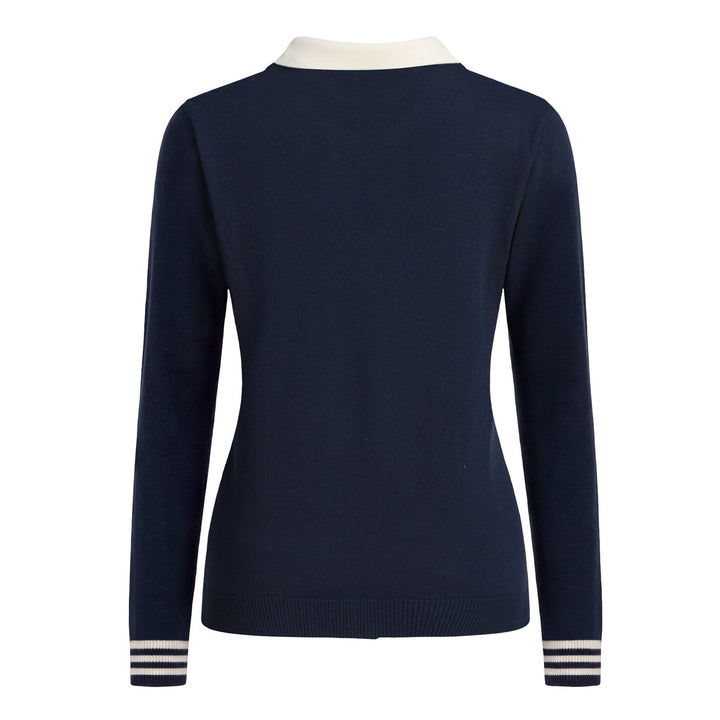 Damen Retro Navyblauer 70er Jahre Gestreifter Jacquard-Strickpullover