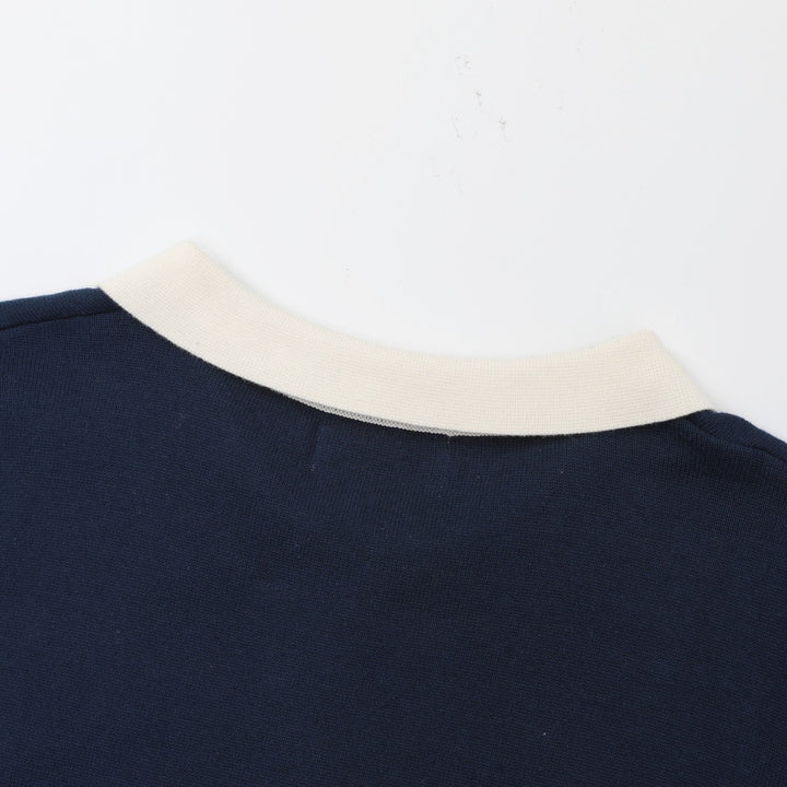 Damen Retro Navyblauer 70er Jahre Gestreifter Jacquard-Strickpullover