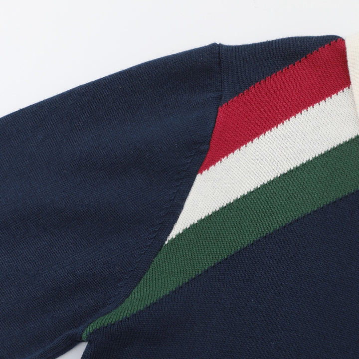 Damen Retro Navyblauer 70er Jahre Gestreifter Jacquard-Strickpullover
