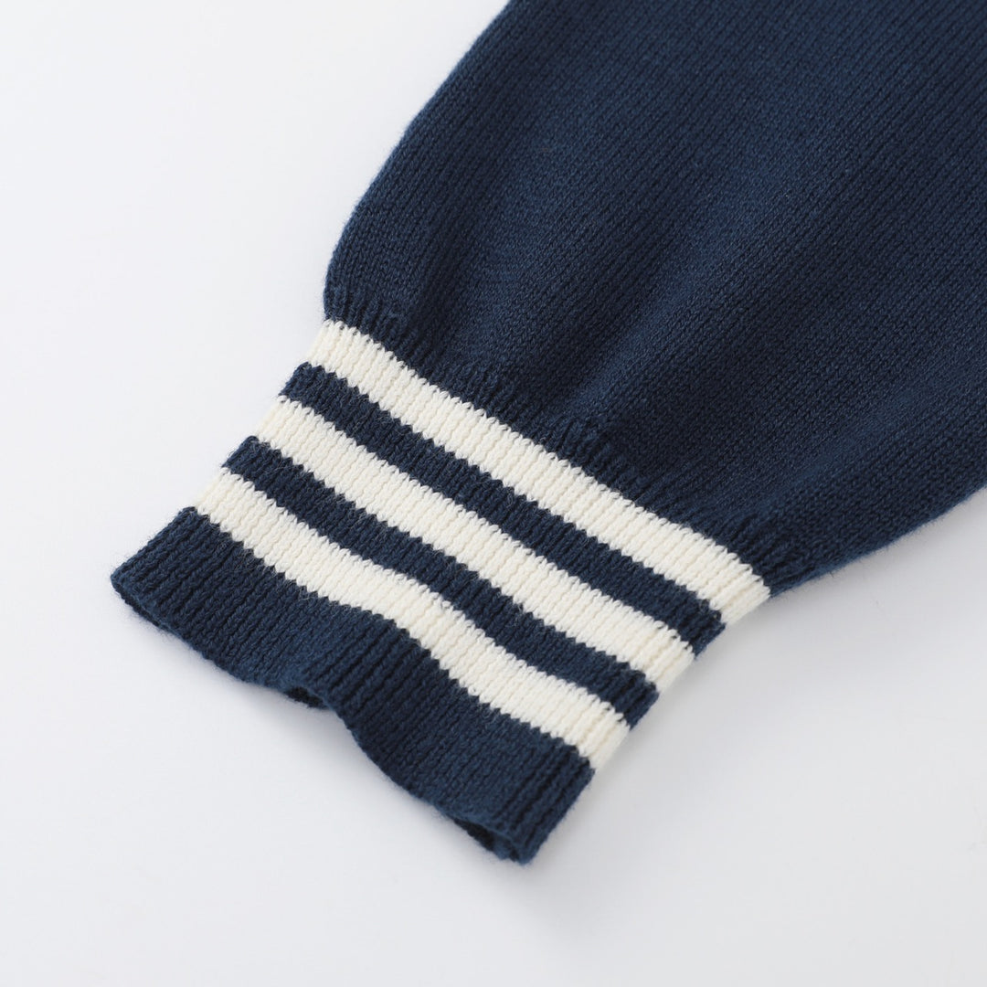 Damen Retro Navyblauer 70er Jahre Gestreifter Jacquard-Strickpullover