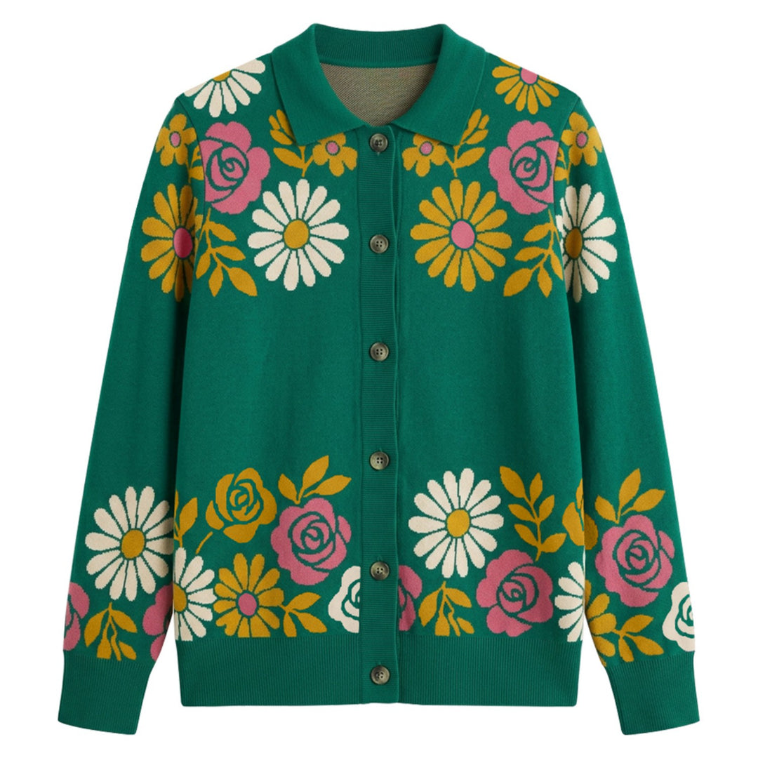 Roze retro klassiek bliksemschicht geborduurd damesgebreide trui