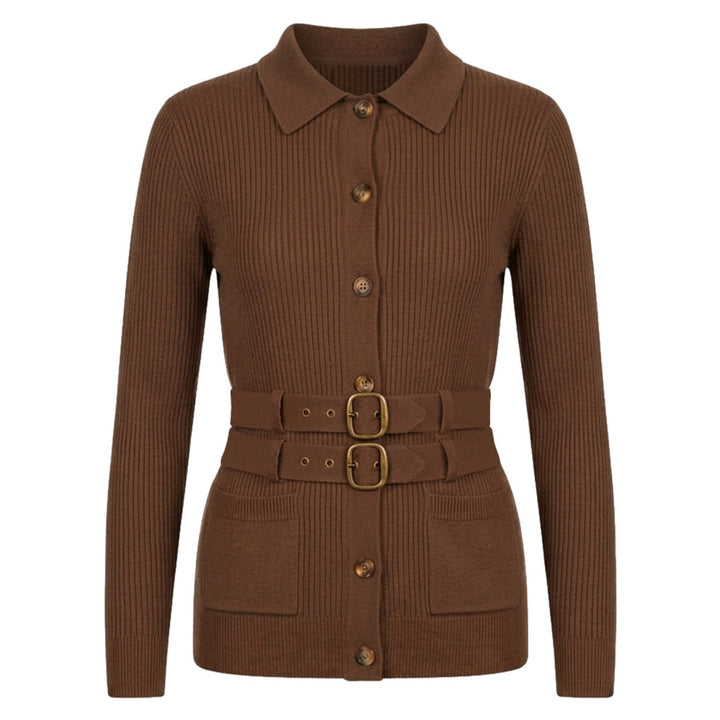 Women's Brown Minimalist Vintage Tie Knit Cardigan