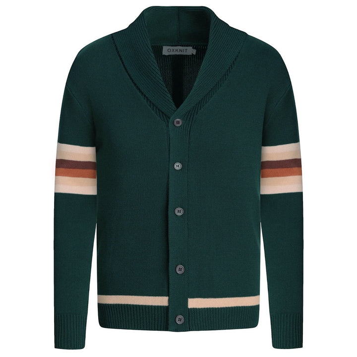 Cardigan en maille géométrique vintage des années 70 pour homme, vert foncé